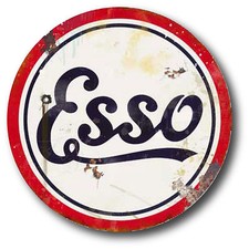 ROUND DISTRESSED ESSO GASOLINE SUPER HIGH GLOSS OUTDOOR 4 INCH DECAL STICKER  picture