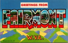 Greetings From Fairmont W.VA. Large Letter Linen Postcard Waterfall Bridge City picture