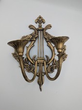 Vintage Solid Cast Brass Lyre Wall Sconce 13
