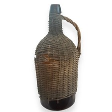 Antique Wine Bottle Jug Demijohn Carboy Glass Bottle Woven Wicker Rattan -Read picture