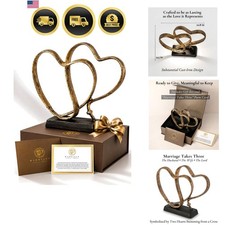 Wedding Anniversary Couples Gift - Two Hearts and Cross Iron Sculpture, Heart... picture
