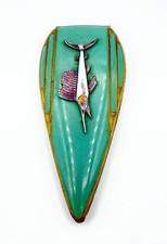 Vintage 1940s Teardrop Elgin American Compact w/ Enamel Marlin Fish BETTY picture