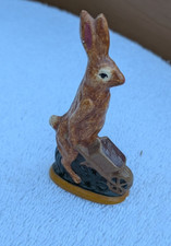 Vintage Miniature Small brown miniature Rabbit Bunny w / wheel barrel 3