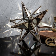 Moravian Star Glass Mirrored Silver Tone Brass Tone Decor 8.5” x 8.5” Figure picture