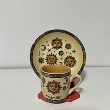 Vintage 1990s Celestial Sun Moon Cup & Saucer Set Presque Isle Erie PA NOS picture