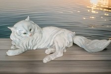 VTG Cat Sculpture by Guido Cacciapuoti White Glazed Italy 1940's Numbered picture