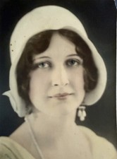 Vintage 1920s Hand Tinted Photo 6x8 Pretty Flapper Woman Cloche Hat Portrait picture