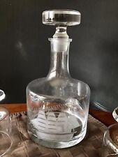 Vtg Barware Etched Clipper Ship Clear Glass Decanter w/ Stopper 4 Glasses picture