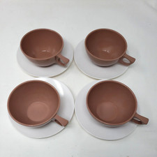 Vintage Mar Crest Melmac Melamine Cocoa Cafe Brown Coffee Cup & White Saucer 8pc picture