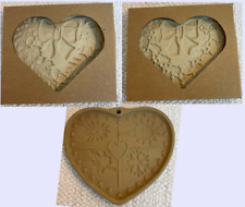 Lot of 3 Vintage Pampered Chef Stoneware Heart-Shaped Cookie Art Molds Not Used picture