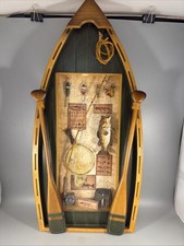 Wooden Fly Fishing Row Boat Wall Hanging Art Mancave Bass Shadowbox 25” X 12” picture
