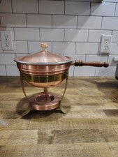 Vintage Mid-Century Modern Copper Brass Fondue Set Chafing Dish picture