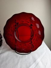 Vintage Imperial Glass Ruby Red Paneled Grape Luncheon Plates - 8 3/4” Scalloped picture