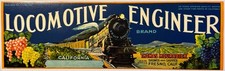 Vintage 1940s Locomotive Engineer Grape Crate Label 🚂 Thomas Mouradick Fresno picture