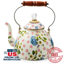 MacKenzie-Childs Wildflowers Pink Tea Kettle Floral Enamel picture