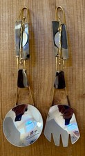 VTG South African Brutalist 1980's Modern Brass & Stainless Steel Salad Servers picture