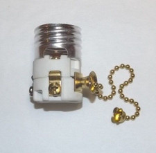 PORCELAIN PULL CHAIN LAMP SOCKET INTERIOR WITH BRASS CHAIN NEW 48210JB picture