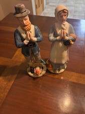 Vintage Kaldun & Bogle Pilgrim Figurines Pair Thanksgiving Harvest  picture