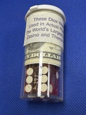 VTG MGM GRAND LAS VEGAS ACTUAL PLAY SET OF TWO DICE IN CLEAR TUBE WITH EXTRAS picture