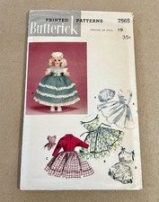 Butterick 7565 Vintage DOLL Sewing Printed Patterns, Size 19