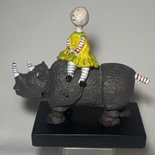 Graciela Rodo Boulanger The Journey Girl on Rhino Sculpture Whimsical Signed MCM picture
