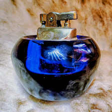 Vintage Viking Colbolt Blue Glass Round Table Lighter Great Used Condition picture