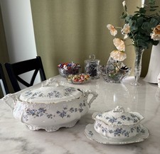Antique Hermann Ohme Silesia Porcelain Soup Tureen & Matching Sauce Set 3.7 Qt picture