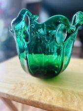 Vintage Murano Large Green Handkerchief Vase SMALL IMPERFECTIONS Stunning picture