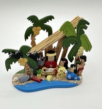 Vintage 1981 Emgee Hawaiian Nativity Scene Wood Straw Creche Island Christmas 5