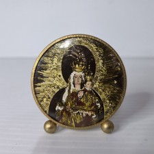 Vintage Our Lady Of Charity Pilar Virgin Mary Framed Print Circular Gold Tone  picture