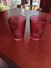 Pair OfVtg etched cranberry glass 2.5