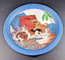 Vintage 1980s JSNY Round Tin Cookie Tray Puppies Beagle & Kittens Grandmacore picture
