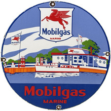 VINTAGE MOBIL MARINE PORCELAIN SIGN DEALERSHIP SERVICE GAS STATION MOBIL OIL picture