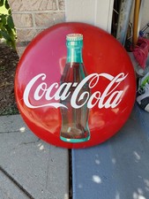 c.1950s Original Vintage Coca Cola Button Sign Metal 24 Inch AM43 Bottle Coke picture
