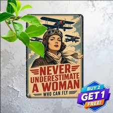 Female Aviator Pilot Tribute Sign Patriotic War Service Retro Metal Plaque picture