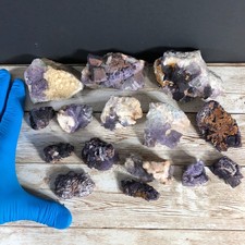 15pcs 1.90lbs Bulk Purple Edge Fluorite Crystal Cluster Mineral Specimen JJA2 picture