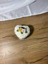 Heart-Shaped White Porcelain Trinket Box with Floral Rose Lid picture