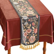 Patdrea Designer Vintage Black Floral Velvet Table Runner 71 Inch Long, Pink picture