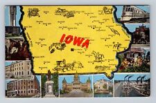 IA-Iowa, General Greetings, State Map, Antique Vintage Souvenir Postcard picture