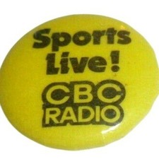 CBC Radio Pinback Button Sports Live Round Vintage Yellow 0.75
