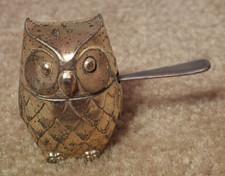 Vintage Owl Salt Cellar w/ Spoon, Made In Japan, 1  7/8