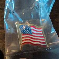 American Flag Patriotic Lapel Pin Gold Tone Red White Blue Enamel Clutch Back picture