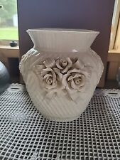 Bisque Ceramic Quilted Capodimonte style Vase, Matte Ivory Finish 6.5