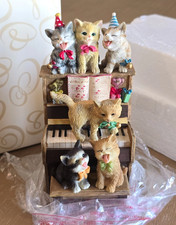 Vintage Kitty Birthday Figurine San Francisco Music Box Co Kittens on Piano 2000 picture