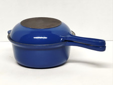 Vintage ~ LE CRUESET ~ #18 Blue Cast Iron / Enamel ~ Sauce Pan & Skillet Combo picture