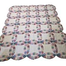 VTG Amish Double Wedding Ring Quilt 70in X 83in  picture