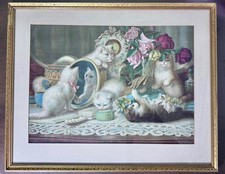Antique 1907 Chromolithograph “The Five Senses” H.C. Plumb — Original Frame-CATS picture