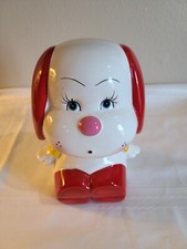 Porcelain Kitchy Puppy Dog Piggy Bank Red Nose Fat Cheeks Figurine Vintage picture