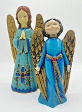 2 Larger Christmas Angels in Blue Gowns Composite Paper Mache, Vintage Holiday picture