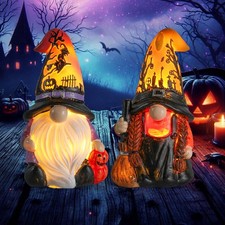 Halloween Gnomes and Witch Figurines  2Pack Lights Up Fall Gnome Ornaments  4... picture